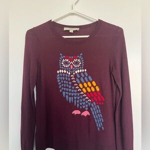 LOFT Burgundy Owl Graphic Sweater, Size XS